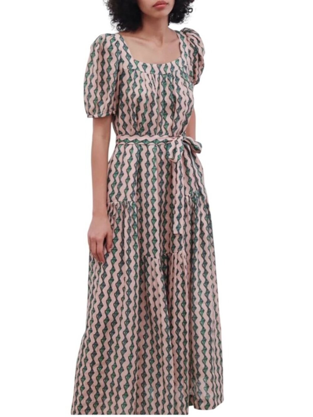 Saloni Yashi printed linen midi dress  Blush Pink - Size 6